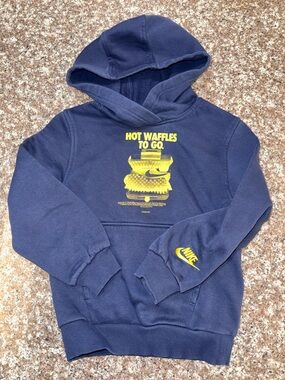 Nike Kids Navy Hoodie with Yellow Waffle Graphic